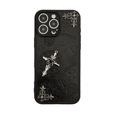Luxurious Three-dimensional Cross Kroxin PU Leather Printed Grand Phone Case for iPhone 16 15 14 Plus 13Pro Max Protective Cover