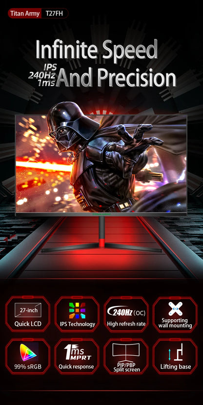 TITAN ARMY 27 inch FHD 240Hz FAST IPS  1ms response computer game monitor colorful backlight rotary lifting base