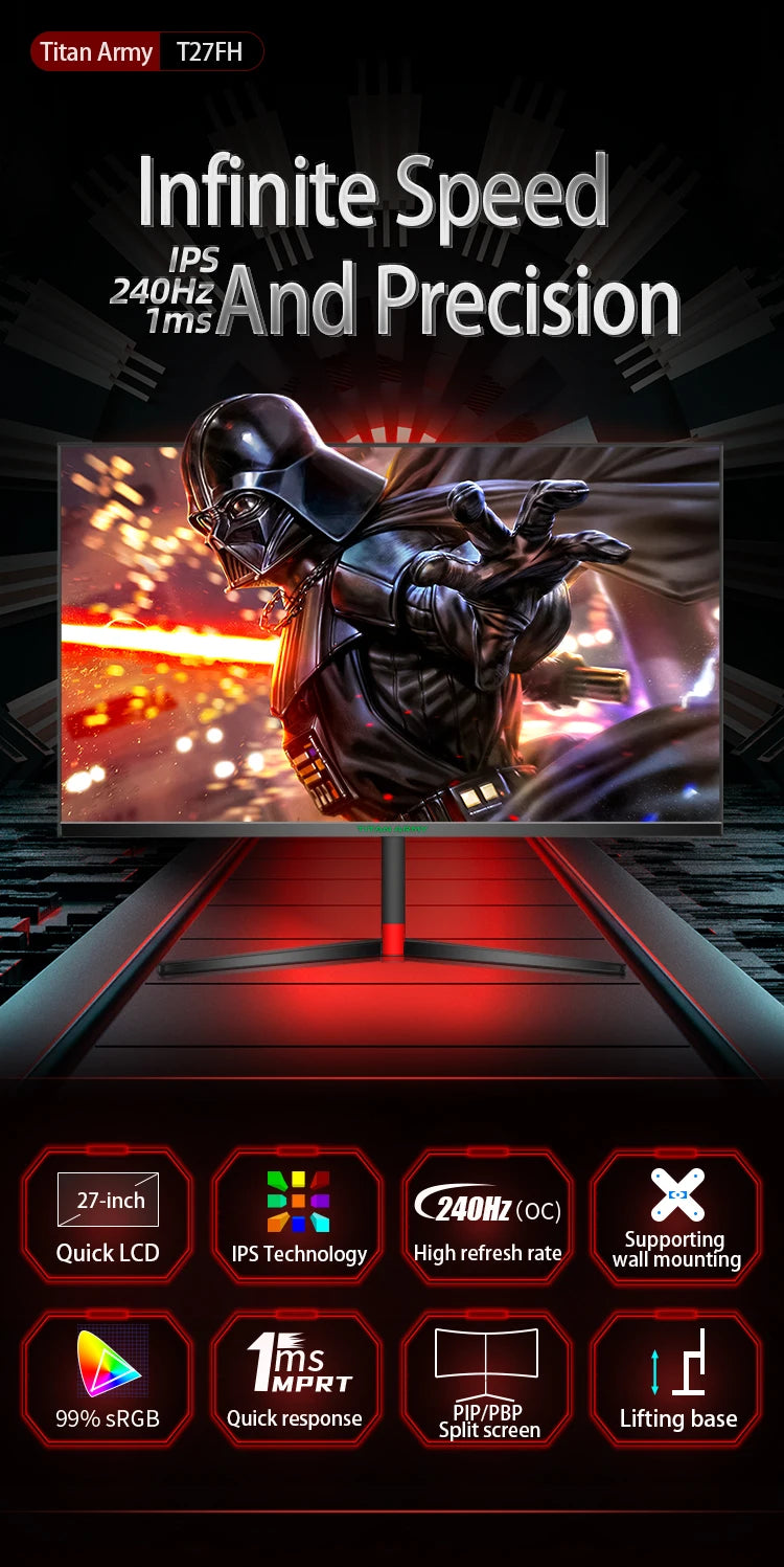 TITAN ARMY 27 inch FHD 240Hz FAST IPS  1ms response computer game monitor colorful backlight rotary lifting base