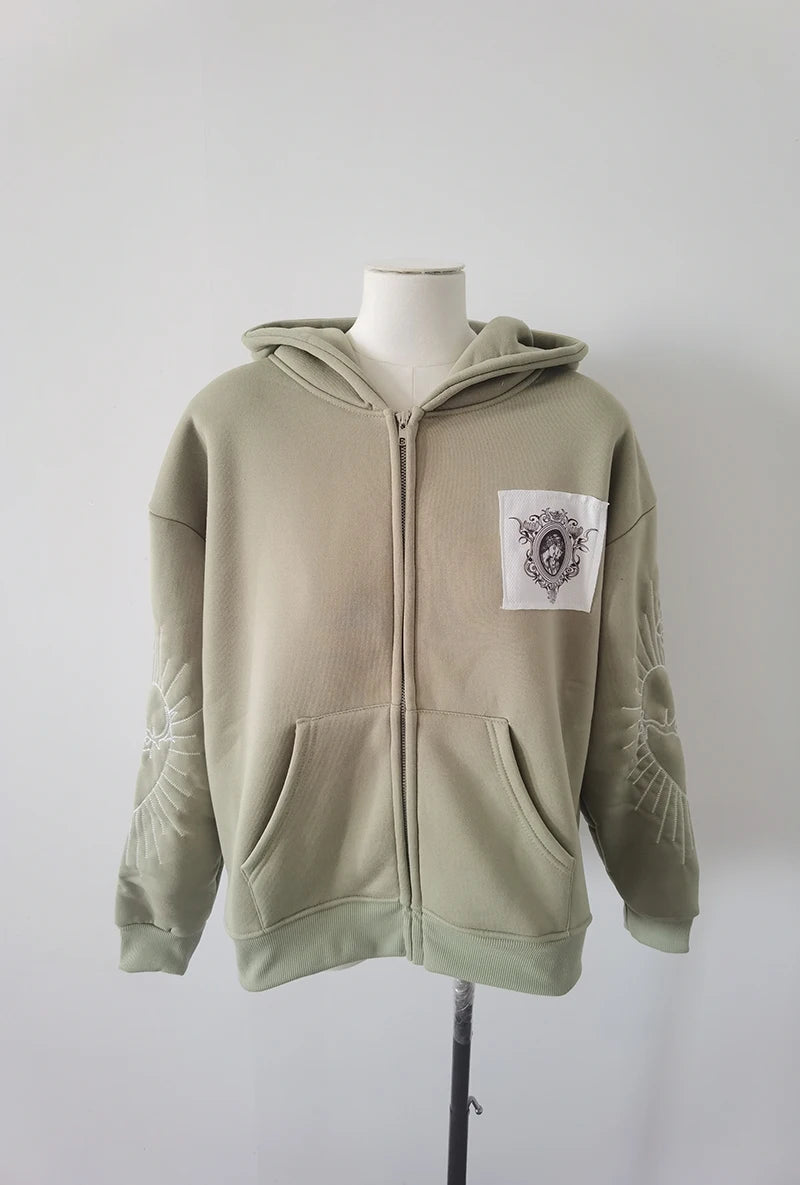 Juspinice Korean Fashion New Printed Hoodie Short Hoodie 2025 New Versatile Zipper Cardigan Jacket Male Clothing