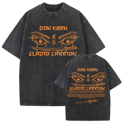 Limited Rapper Eladio Carrion Album Cover Washed Vintage T-shirt Summer Men Women Hip Hop Oversized Street Crewneck T Shirt Tops