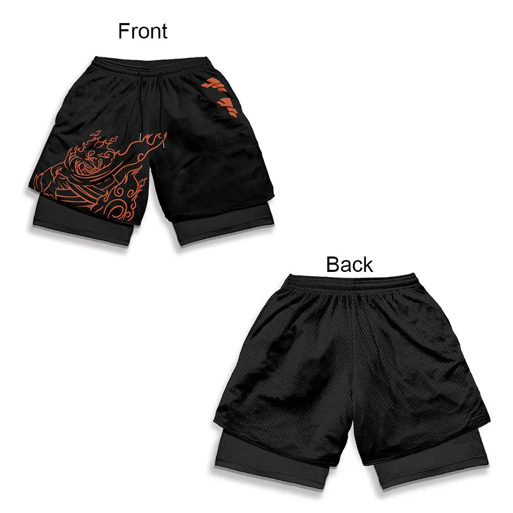 3D Print Anime Shorts Men Bilayer 2-In-1 Sports Shorts Fitness Basketball Shorts,Double-Layer Design Quick-Drying And Breathable
