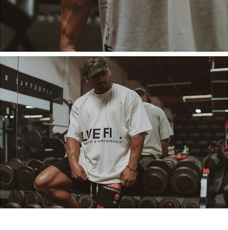 Men's Gym Summer Casual T-Shirt Fitness Running Short Sleeve Tee Tops Fashion Hip-hop Oversized Shirt Male Sweatshirt Clothing