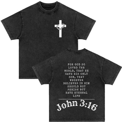Christian Strength in Jesus Bible Verse Vintage Washed T-shirts Men Women Fashion Harajuku Oversized T Shirt 100% Cotton T-shirt