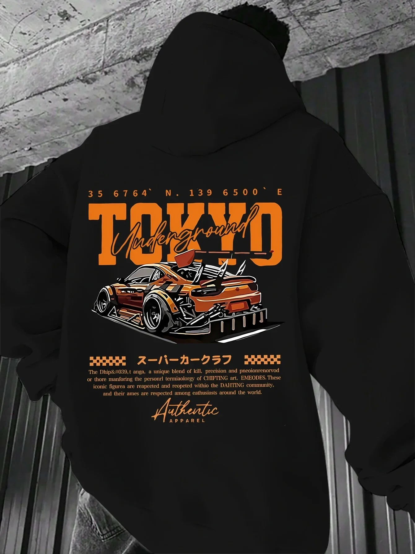 Men's Tokyo Underground Racing Pattern Fashion Long Hoodie Autumn and Winter Warm Large Size Top