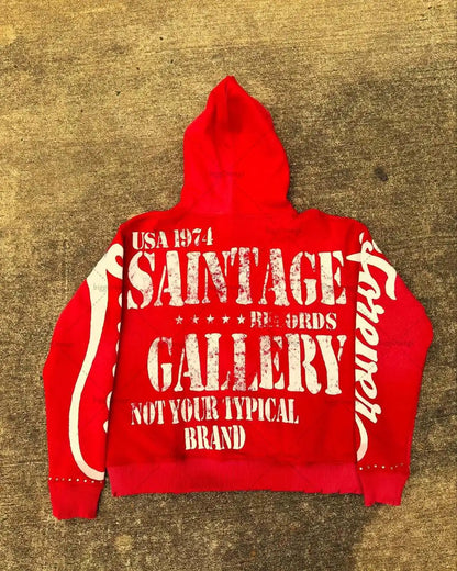 Casual Fashion Harajuku Letter Print Oversized Zipper Hoodie Men Y2K 2025 New American Hip-hop Rock Retro Loose Sweatshirt Women