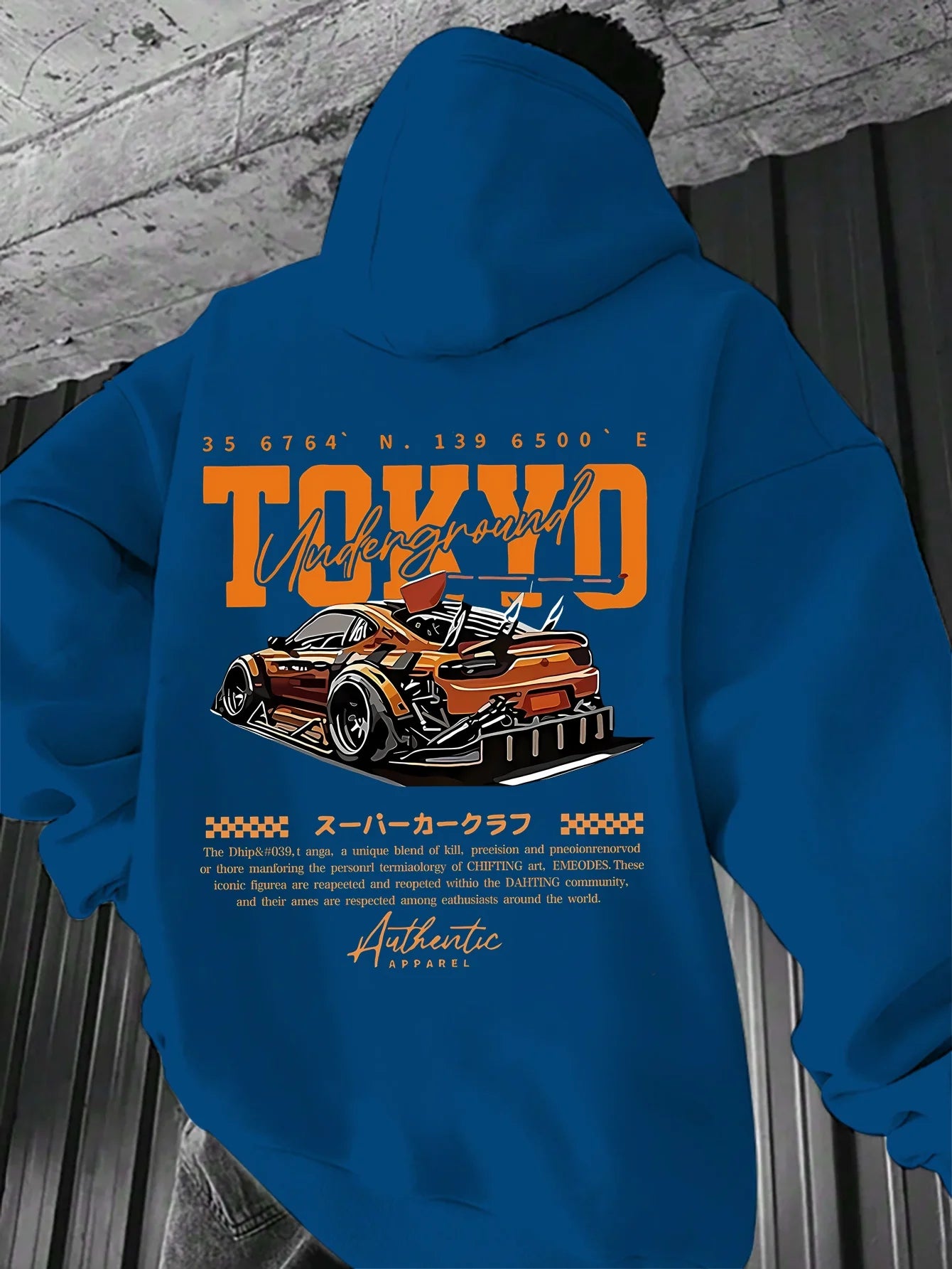 Men's Tokyo Underground Racing Pattern Fashion Long Hoodie Autumn and Winter Warm Large Size Top