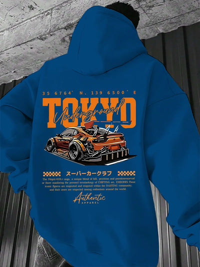 Men's Tokyo Underground Racing Pattern Fashion Long Hoodie Autumn and Winter Warm Large Size Top