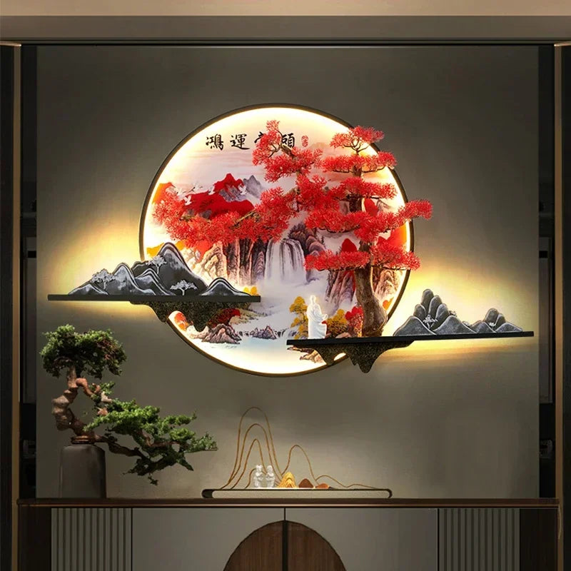 GISELLE Modern Picture Wall Light LED Chinese Creative Landscape Pine Mural Lamp For Home Living Room Study Bedroom Decor