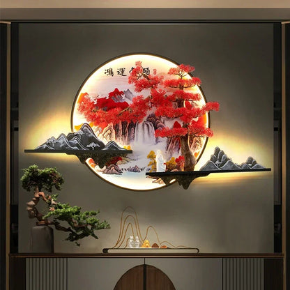 GISELLE Modern Picture Wall Light LED Chinese Creative Landscape Pine Mural Lamp For Home Living Room Study Bedroom Decor
