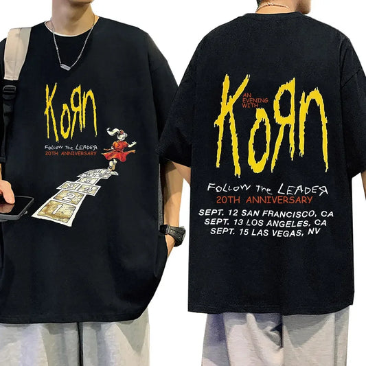 Korn Follow The Leader 20Th Anniversary T Shirt Metal Gothic Rock Band T Shirts Men Fashion Vintage Oversized T-shirt Streetwear