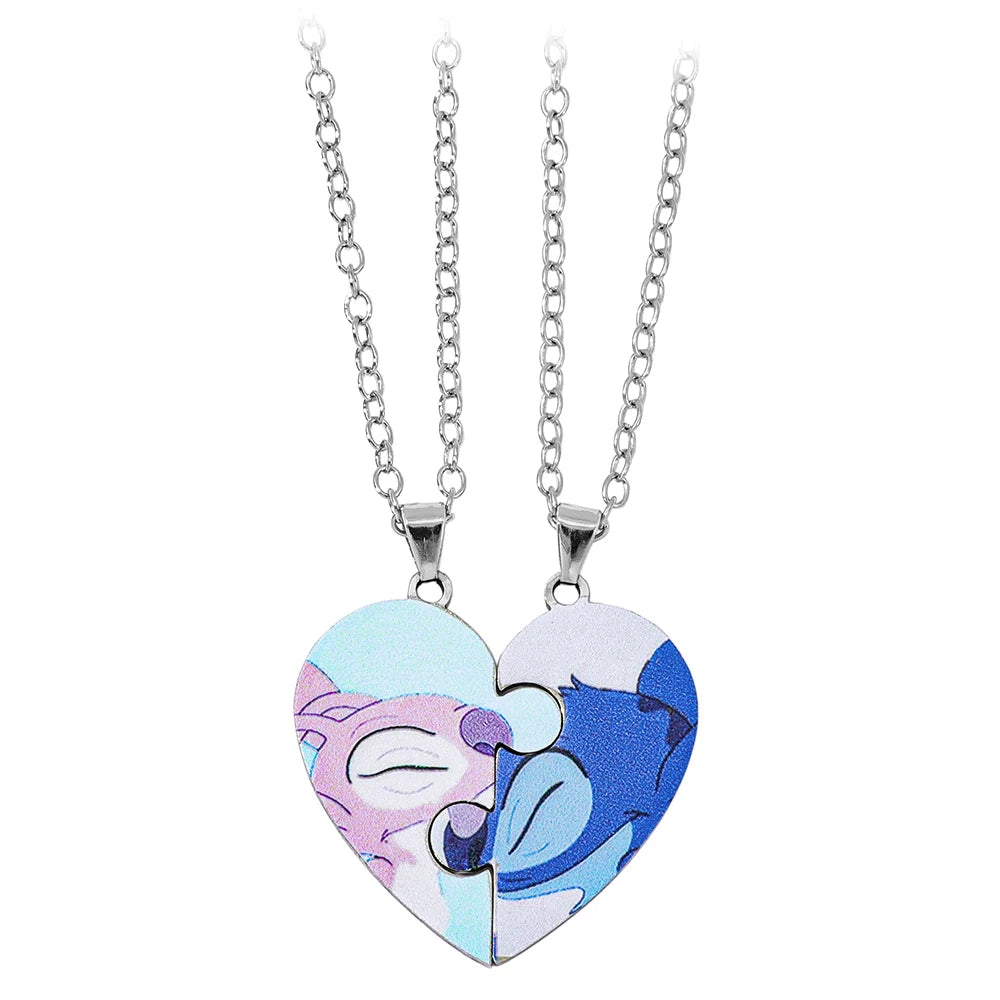 Lilo & Stitch Heart Rhinestone Necklace for Girls Anime Charms Pendant Fashion Jewelry Aesthetic Accessory Birthday Gift