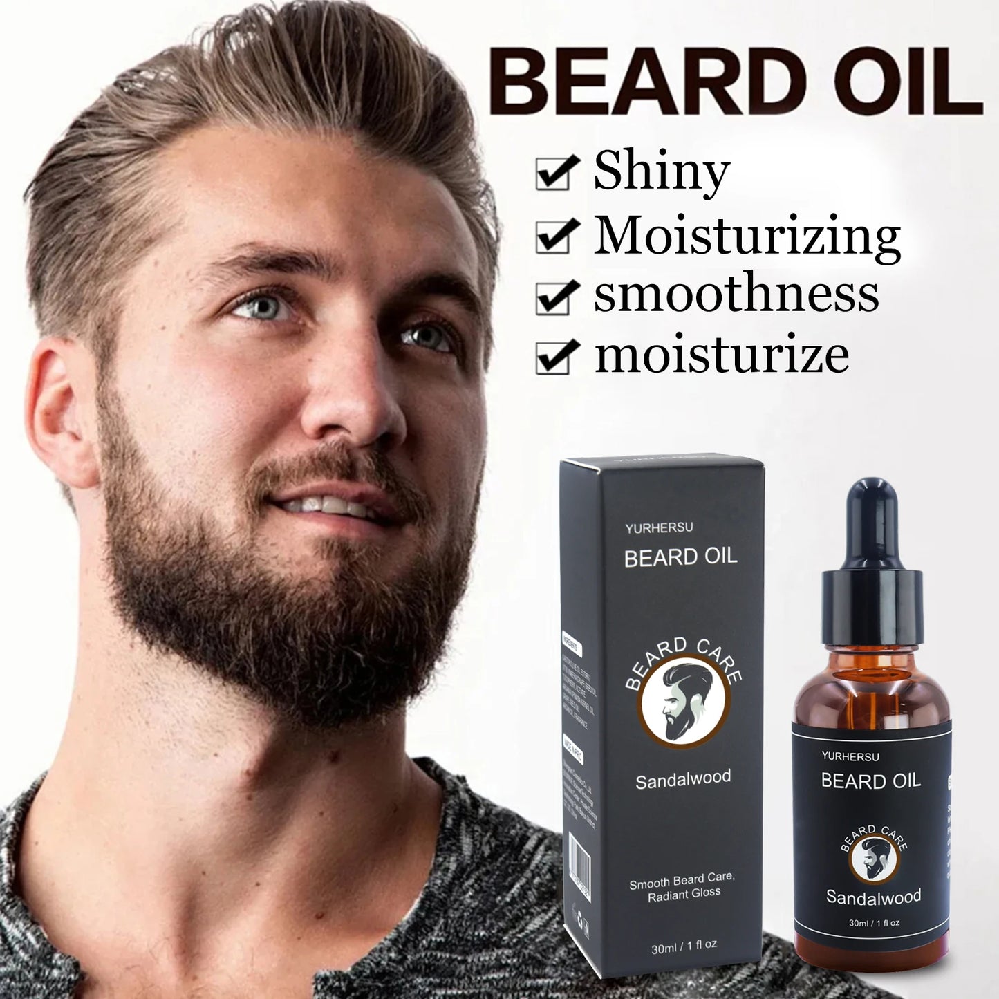 YURHERSU30ml new facial hair and beard growth oil is suitable for men's thick, soft, smooth, nutritious beard oil beard care