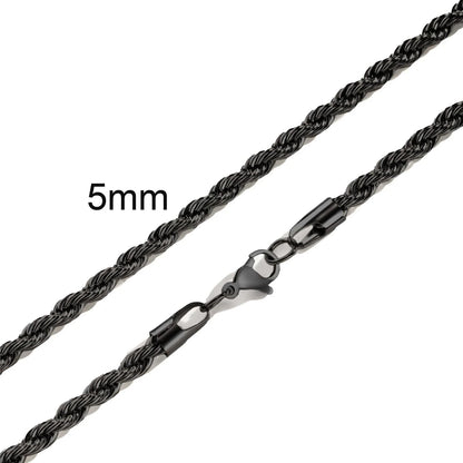 Ropes Long Necklace for Men Women,Stainless Steel Minimalist Twist Rope Chain Necklace,Punk Gold Silver Black Color 2 TO 5mm