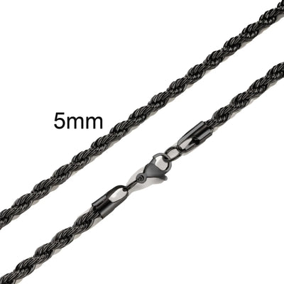Ropes Long Necklace for Men Women,Stainless Steel Minimalist Twist Rope Chain Necklace,Punk Gold Silver Black Color 2 TO 5mm