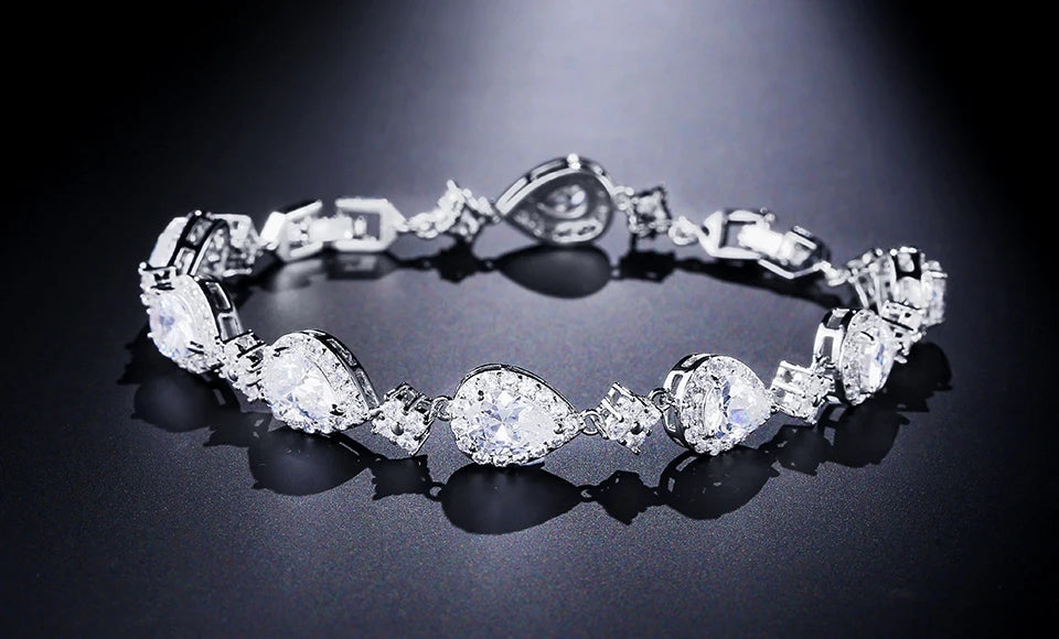 ZAKOL Classic Geometric Water Drop CZ Bracelet for Women Bridal Gorgeous Buling Zircon Party Wedding Jewelry