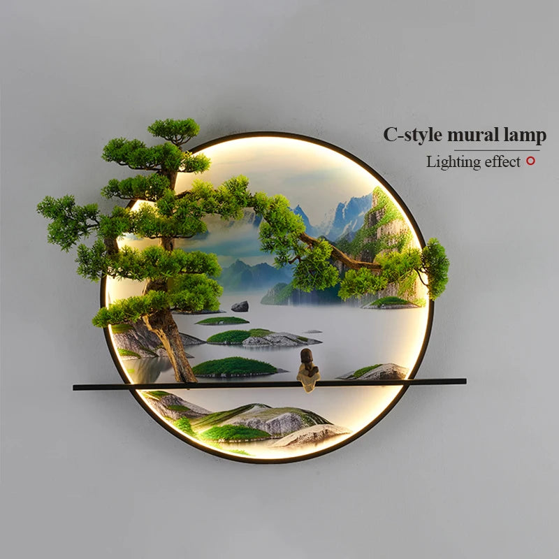 PLLY Modern Wall Picture Light Inside Creative Chinese Landscape Mural Sconces Lamp LED for Home Living Bedroom Study