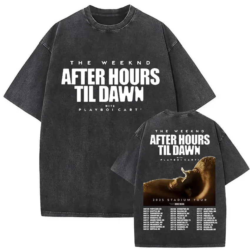 The Weeknd XO Tour 2025 Vintage Washed T Shirt Men's Women Pop Music Short Sleeve T-Shirts Rap Hip Hop Gothic Clothing T-shirts