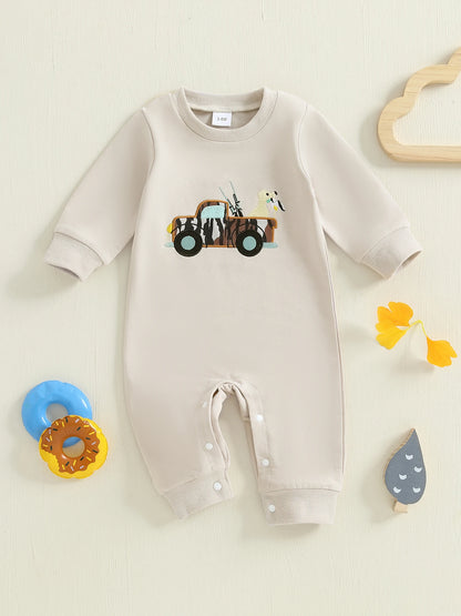 Adorable Toddler Dinosaur Print Hooded Romper Cozy Long Sleeve Jumpsuit for Baby Boys Cute Fall Outfit