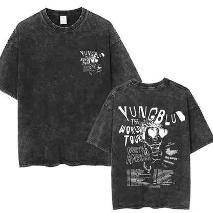 Washed Vintage Rocker Yungblud IDOLS Album Tour Double Sided Print T-shirts Men Women Fashion Hip Hop Rock Short Sleeve T Shirts
