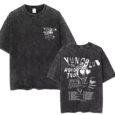 Washed Vintage Rocker Yungblud IDOLS Album Tour Double Sided Print T-shirts Men Women Fashion Hip Hop Rock Short Sleeve T Shirts