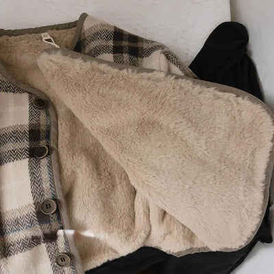 Woolen Plaid Children's Plush Coat Korean Version Autumn and Winter New Boys' and Girls' Coats Loose Baby Cotton Padded Clothes