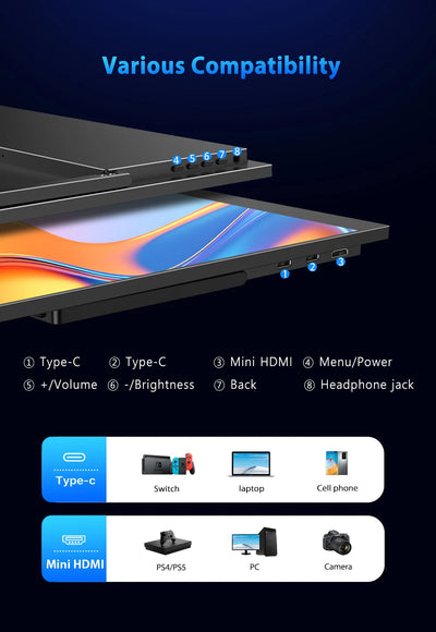 UPERFECT 16" 2K 240Hz Portable Monitor 100%DCI-P3 16:10 HDR FreeSync IPS Eye Care External Gaming Display For PC XBox PS5 Switch