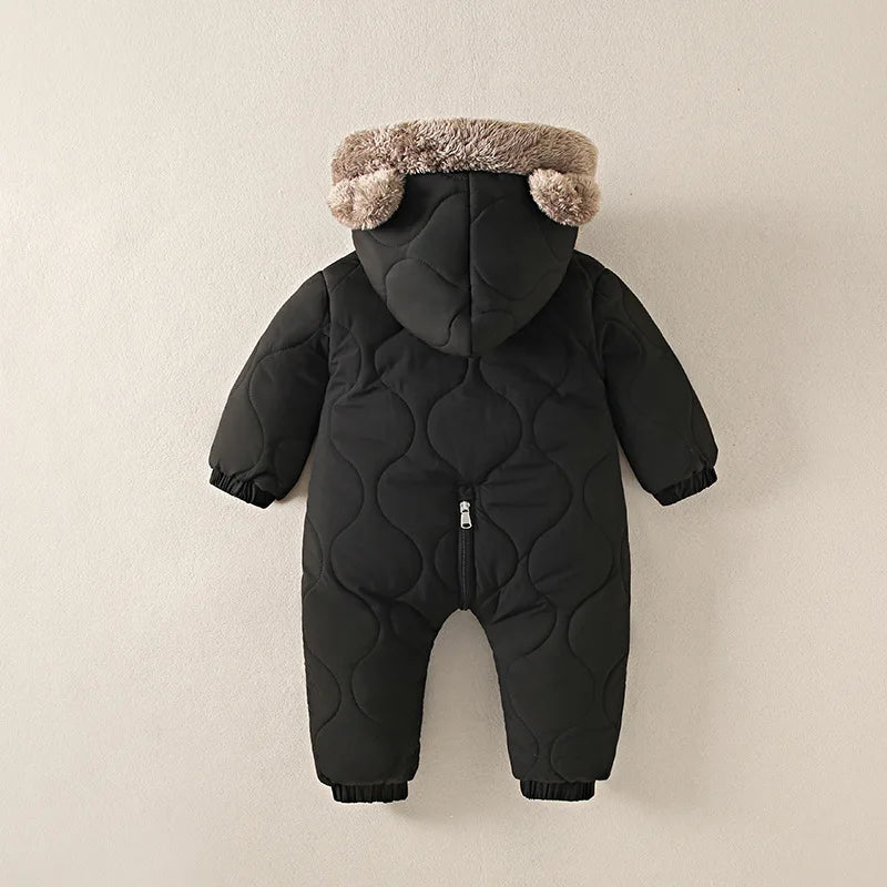 KLFLGD0-3 years old winter baby outdoor clothing fur lining warm toddler girl boy jumpsuit cartoon plus velvet baby jumpsuit