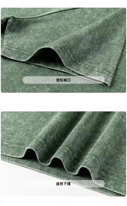 Customized logo T-shirt, handmade image oversized T-shirt, heavy washed retro T-shirt, hip-hop style casual wear, 100% pure cott