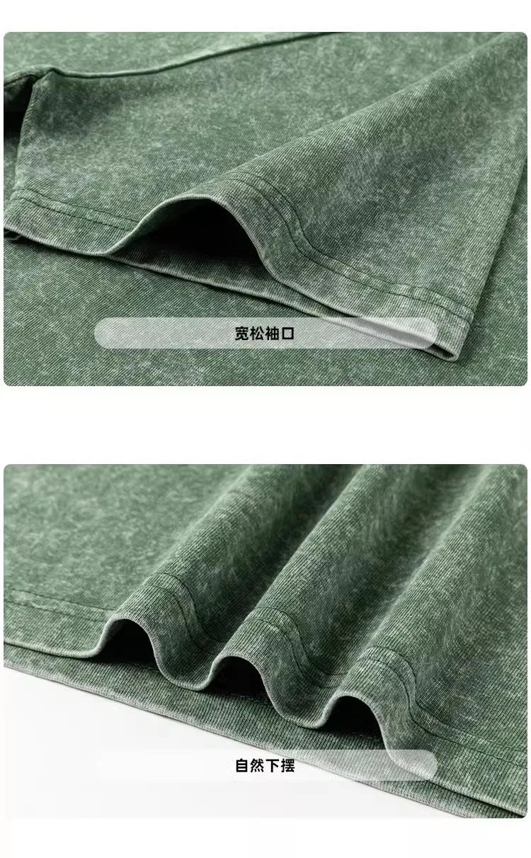 Customized logo T-shirt, handmade image oversized T-shirt, heavy washed retro T-shirt, hip-hop style casual wear, 100% pure cott