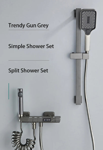 Modern Shower System Full Set Grey 2 Way Piano Keys Bathroom Shower Set Wall Mounted Brass Bathtub Digital Display Shower Faucet