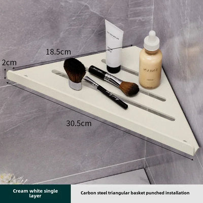 Bathroom Stainless Triangle Drain Shelf No Drilling Wall Mounted Cosmetic and Toiletries Carbon Steel Shelf with Hooks Holder
