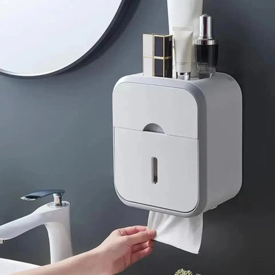 Storage Box Toilet Paper Organizer Waterproof High Capacity Dust-proof Punch-free Wall Mounted Roll Paper Bathroom Home Supplies