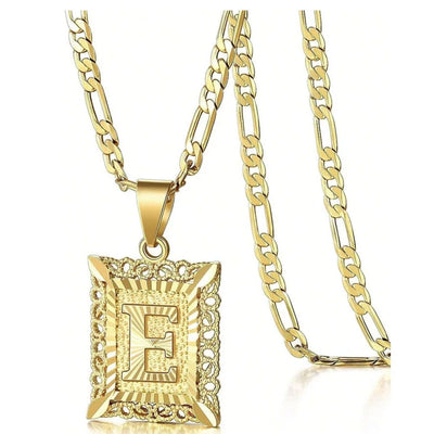 Initial Necklace Square Letter Pendant Necklace Capital Monogram Necklace Alhpabets From A-Z Figaro Chain Necklace