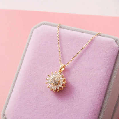 Classic Sunflower Cubic Zirconia Pendant Necklaces For Women Gold Color Alloy Rotate Necklace Daily Jewelry