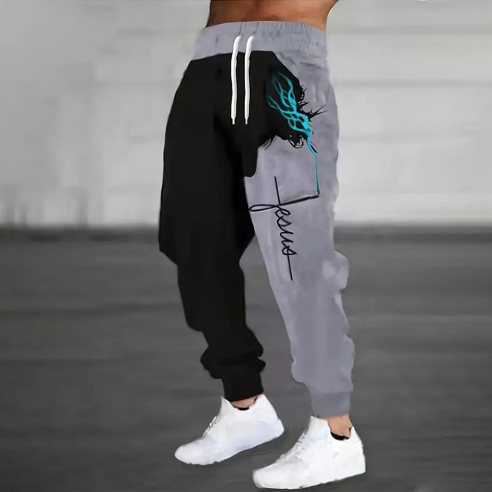 Men'S Loose Casual Pocket Drawstring Sweatpants Winter New Thick Warm Fashion Skull And Sickle Print Pants Men'S Tracksuit Pants