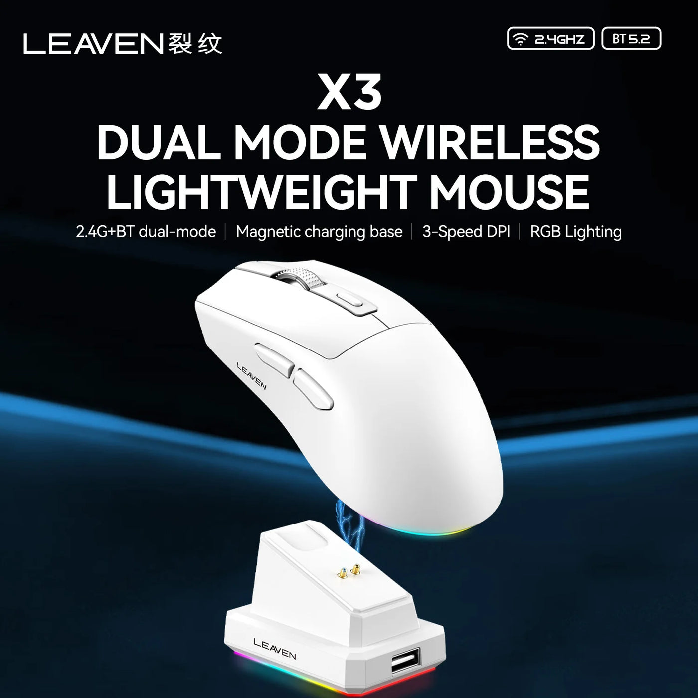 LEAVEN X3 2.4G Bluetooth Dual Mode Receiver Optical Mouse Wireless Gaming Mouse 1600DPI Bluetooth Compatible Mouse for MacBook L
