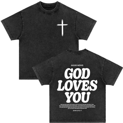Christian Strength in Jesus Bible Verse Vintage Washed T-shirts Men Women Fashion Harajuku Oversized T Shirt 100% Cotton T-shirt