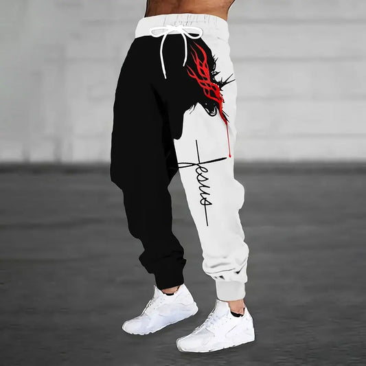 Men'S Loose Casual Pocket Drawstring Sweatpants Winter New Thick Warm Fashion Skull And Sickle Print Pants Men'S Tracksuit Pants