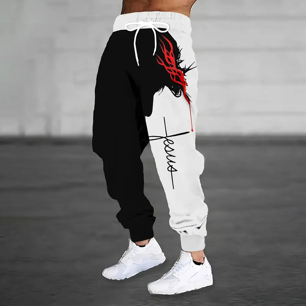 Men'S Loose Casual Pocket Drawstring Sweatpants Winter New Thick Warm Fashion Skull And Sickle Print Pants Men'S Tracksuit Pants