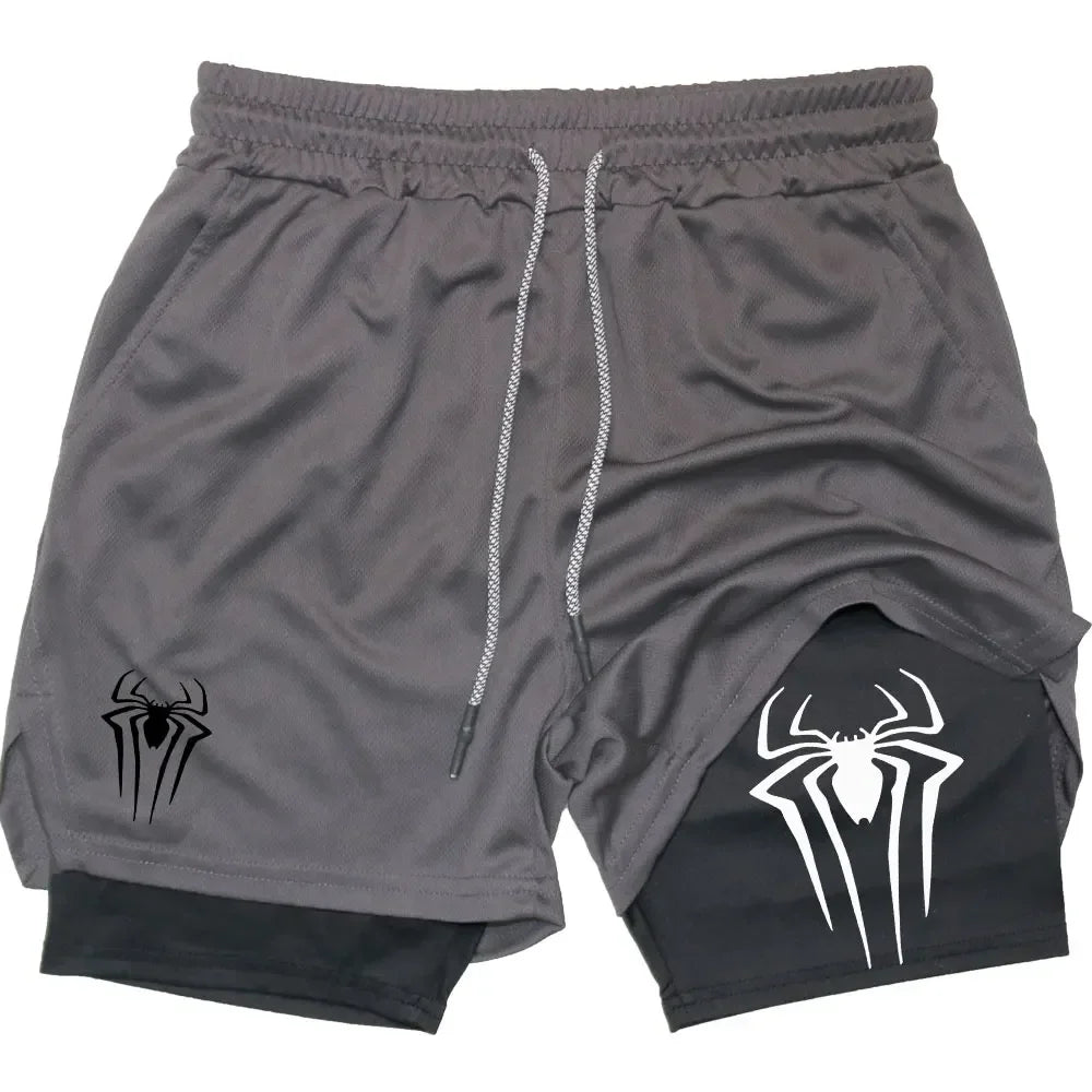 Men's  sports shorts,  spider print  compression shorts , informal, training, running, 2-in-1, Y2K order shipped directly