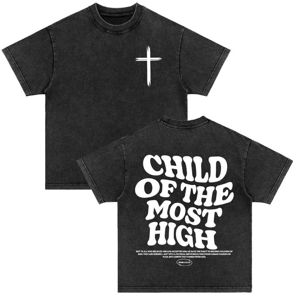 Christian Strength in Jesus Bible Verse Vintage Washed T-shirts Men Women Fashion Harajuku Oversized T Shirt 100% Cotton T-shirt