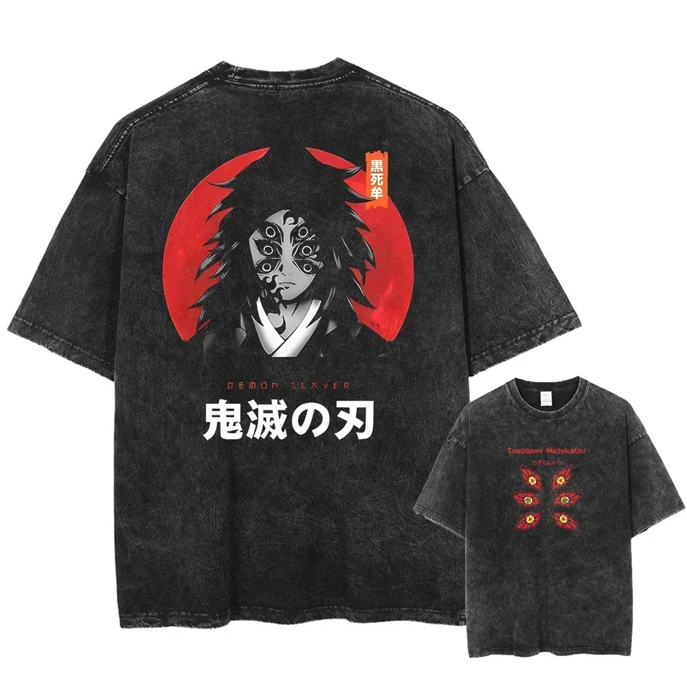 Demon Slayer Uzui Tengen Anime T Shirt Men Cotton Vintage Washed Tshirt Women Oversized Harajuku Streetwear Tshirt Casual Tops