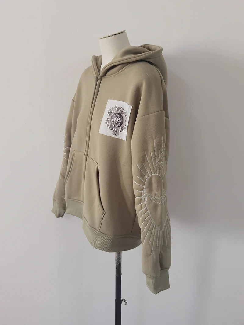 Juspinice Korean Fashion New Printed Hoodie Short Hoodie 2025 New Versatile Zipper Cardigan Jacket Male Clothing