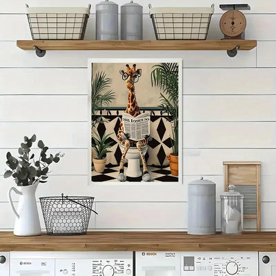 Giraffe Reading Newspaper Wall Art Prints Canvas Painting Poster Picture For Living Dining Play Room Home Decor
