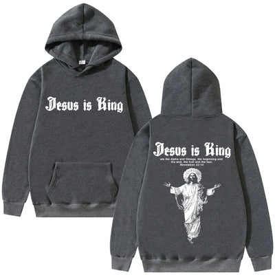 Jesus Is King Graphic Hoodie Christian Religious Clothes Men Women Fashion Gothic Rock Sweatshirt Hip Hop Oversized Streetwear