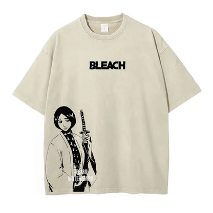 Anime Zaraki Kenpachi T Shirts Oversized Vintage Washed B-Bleach T-shirt Manga Kurosaki Ichigo T Shirt Renji Uryuu Tops Tees Man