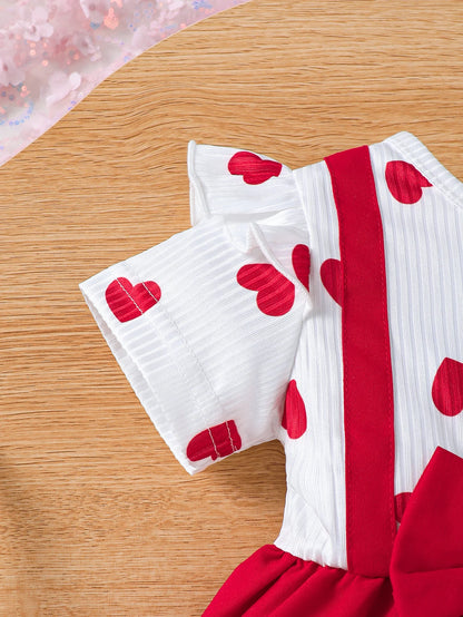 0-3 Year Baby girl Dress Round neck Heart-shaped Printed Bow, Princess Dress+Headband Toddler Baby girl Summer Party Dress