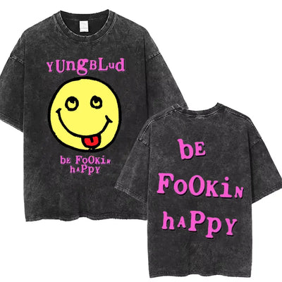 Washed Vintage Rocker Yungblud IDOLS Album Tour Double Sided Print T-shirts Men Women Fashion Hip Hop Rock Short Sleeve T Shirts
