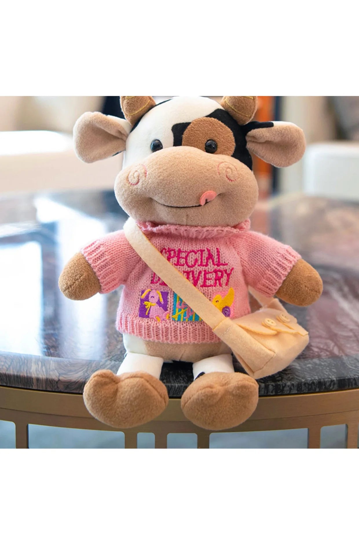 26CM Simulation Cattle Animals Plush Toys Cartoon Milk Cow Plush Doll Soft Stuffed Sweater Cow Pillow Home Decoration Toy